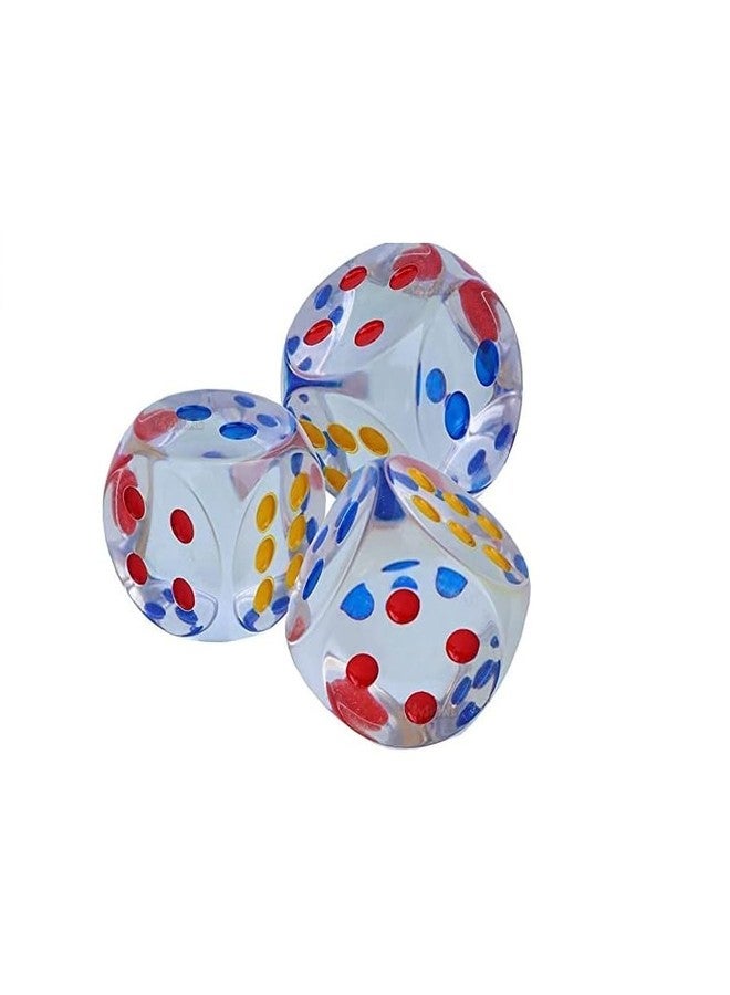 موريل مجموعة موريل من 3 مكعبات كبيرة شفافة 2.5 سم بنقاط متعددة الألوان - للعب لعبة السلم والثعبان، لودو، جينغا، حفلات الحانات، النزهات، ألعاب العمل، ملحقات ألعاب الطاولة. - Image 1